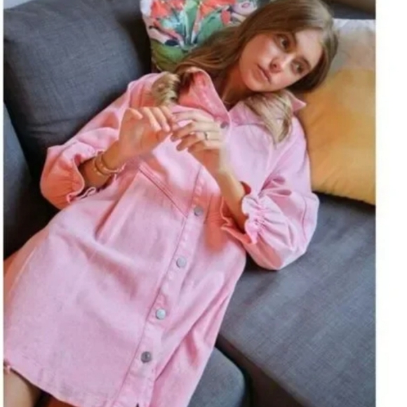 Blue B denim Pink Button-Up Dress - Picture 7 of 8